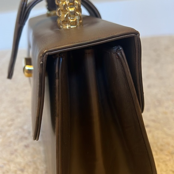 Vintage Saks Fifth Avenue | Chocolate Brown Leather Handbag with Gold Hardware - Picture 7 of 12